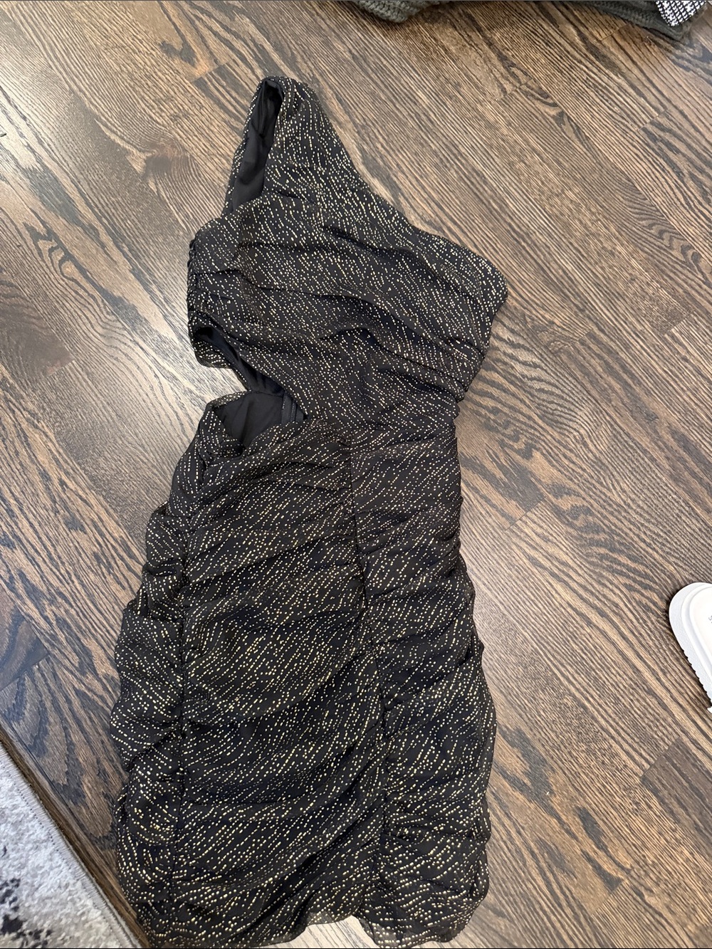Aqua Black One-Shoulder Dress with Gold Speckle